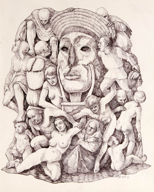 Stanislao Lepri - Trompe Sphinx - 1979 sepia and black ink on paper